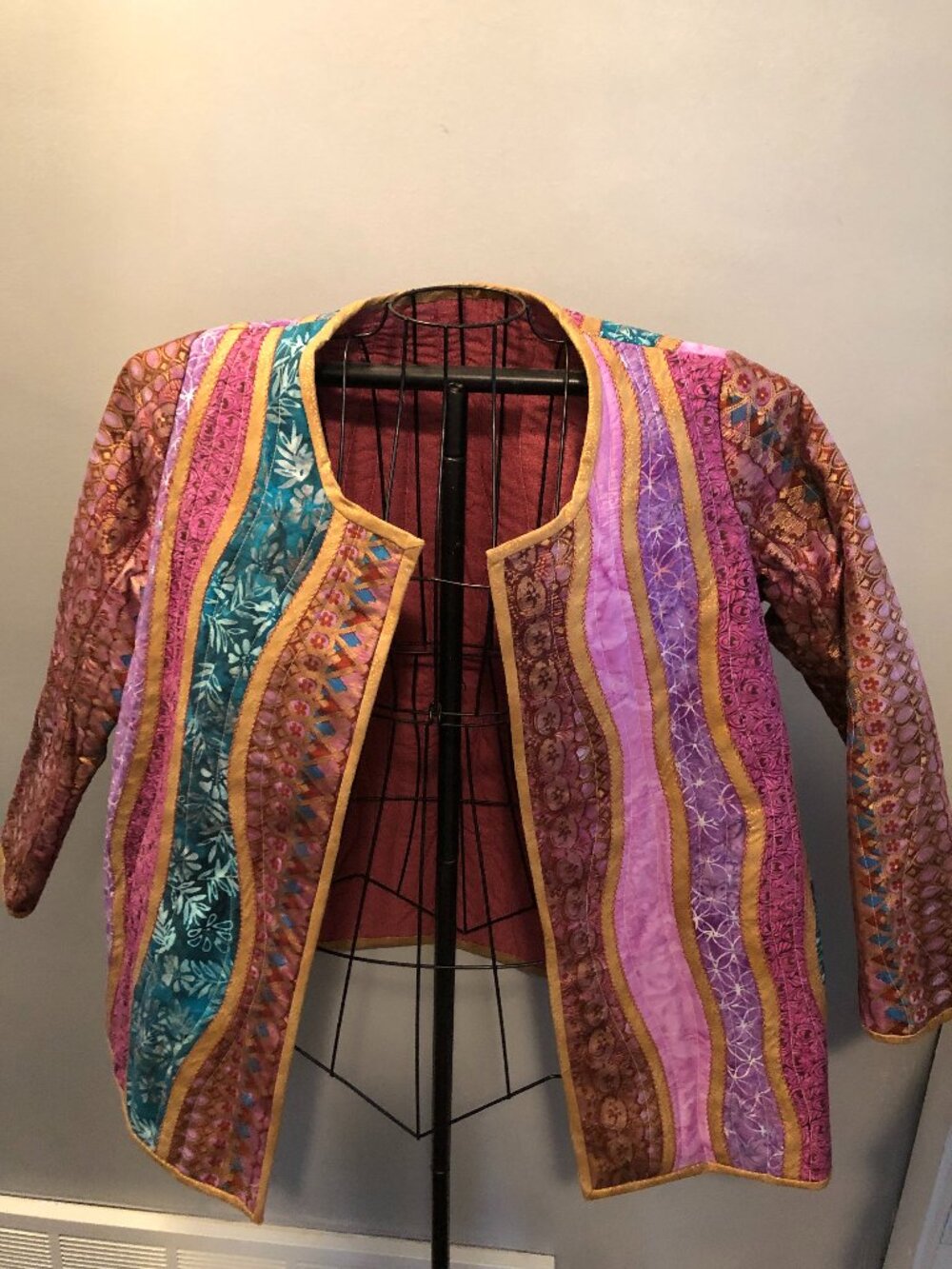 XL? Quilted Patchwork Handmade Long Sleeve Multicolor Jacket 24.5" Pit to Pit